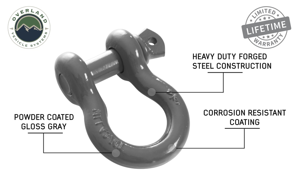 Overland Vehicle Systems Recovery Shackle 3/4 Inch 4.75 Ton Gray Universal - Click Image to Close