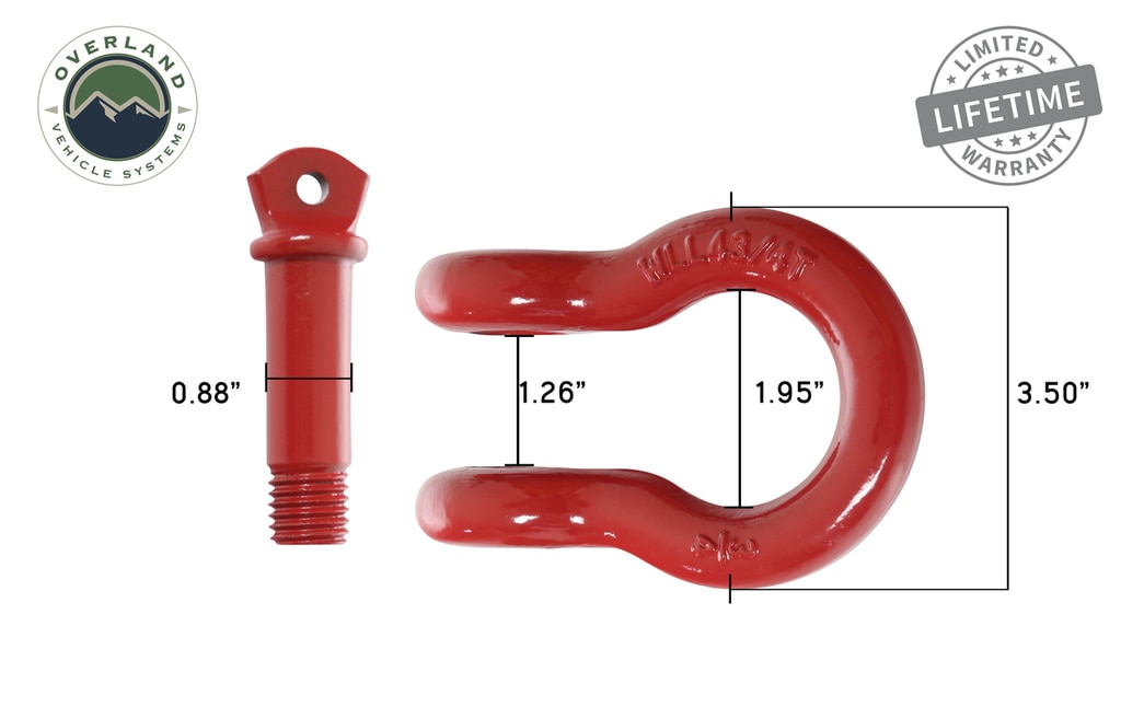 Overland Vehicle Systems Recovery Shackle 3/4 Inch 4.75 Ton Steel Gloss Red - Click Image to Close