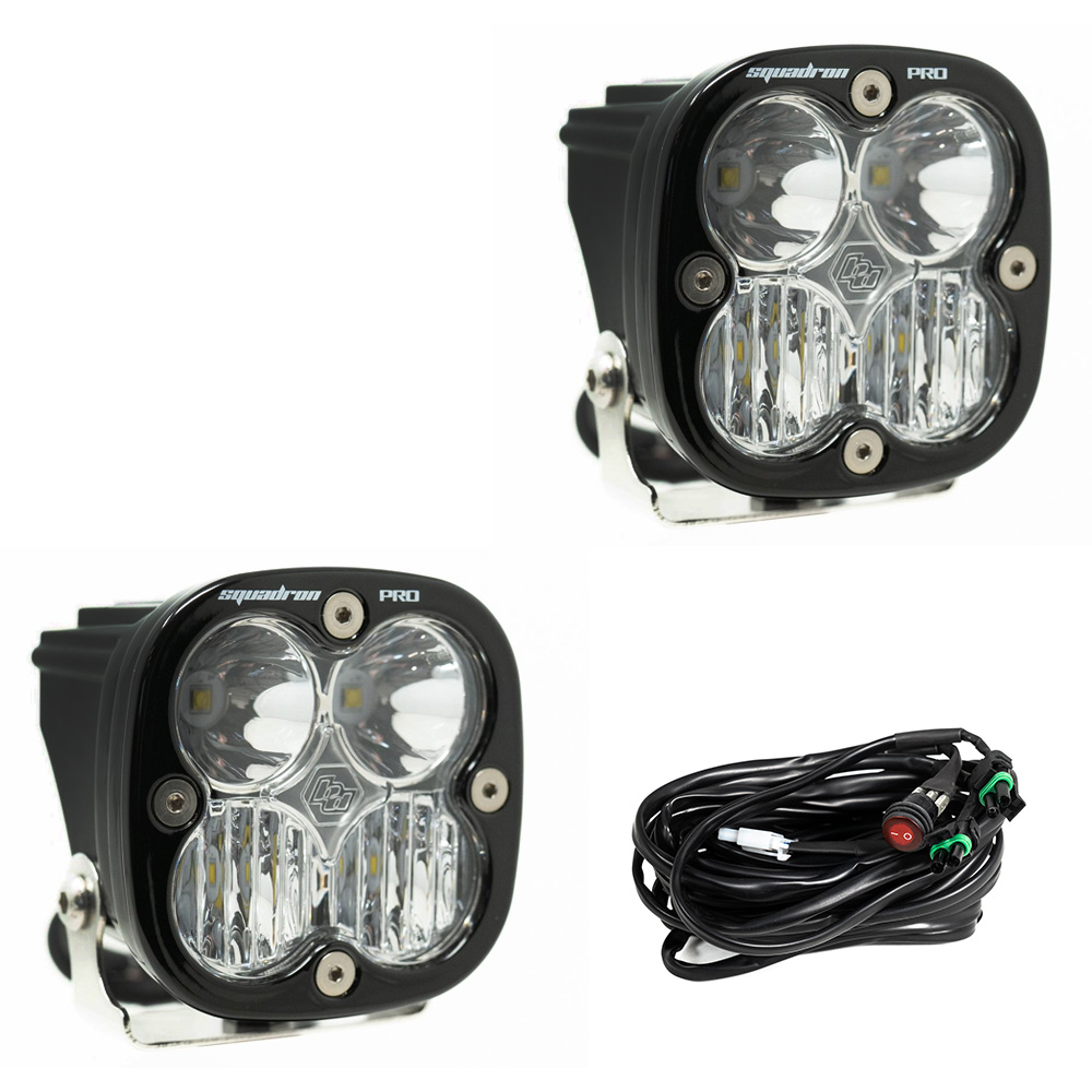 Baja Designs Squadron Pro Black LED Auxiliary Light Pod Pair; Driving Combo/Clear - Click Image to Close