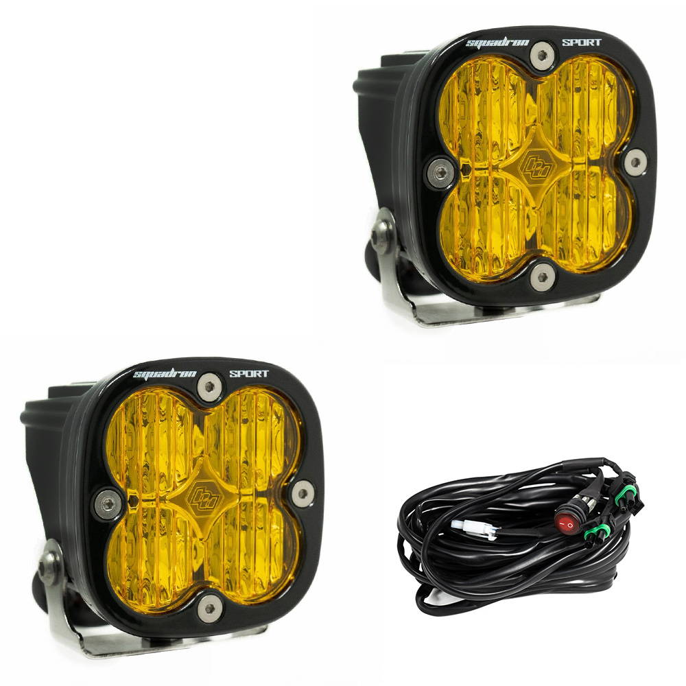 Baja Designs Squadron Sport Black LED Auxiliary Light Pod Pair; Wide Cornering/Amber - Click Image to Close