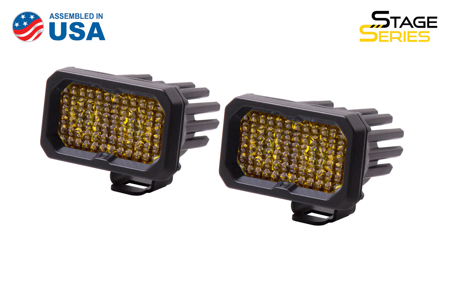Diode Dynamics Stage Series 2 Inch LED Pod, Sport Yellow Flood Standard ABL Pair - Click Image to Close