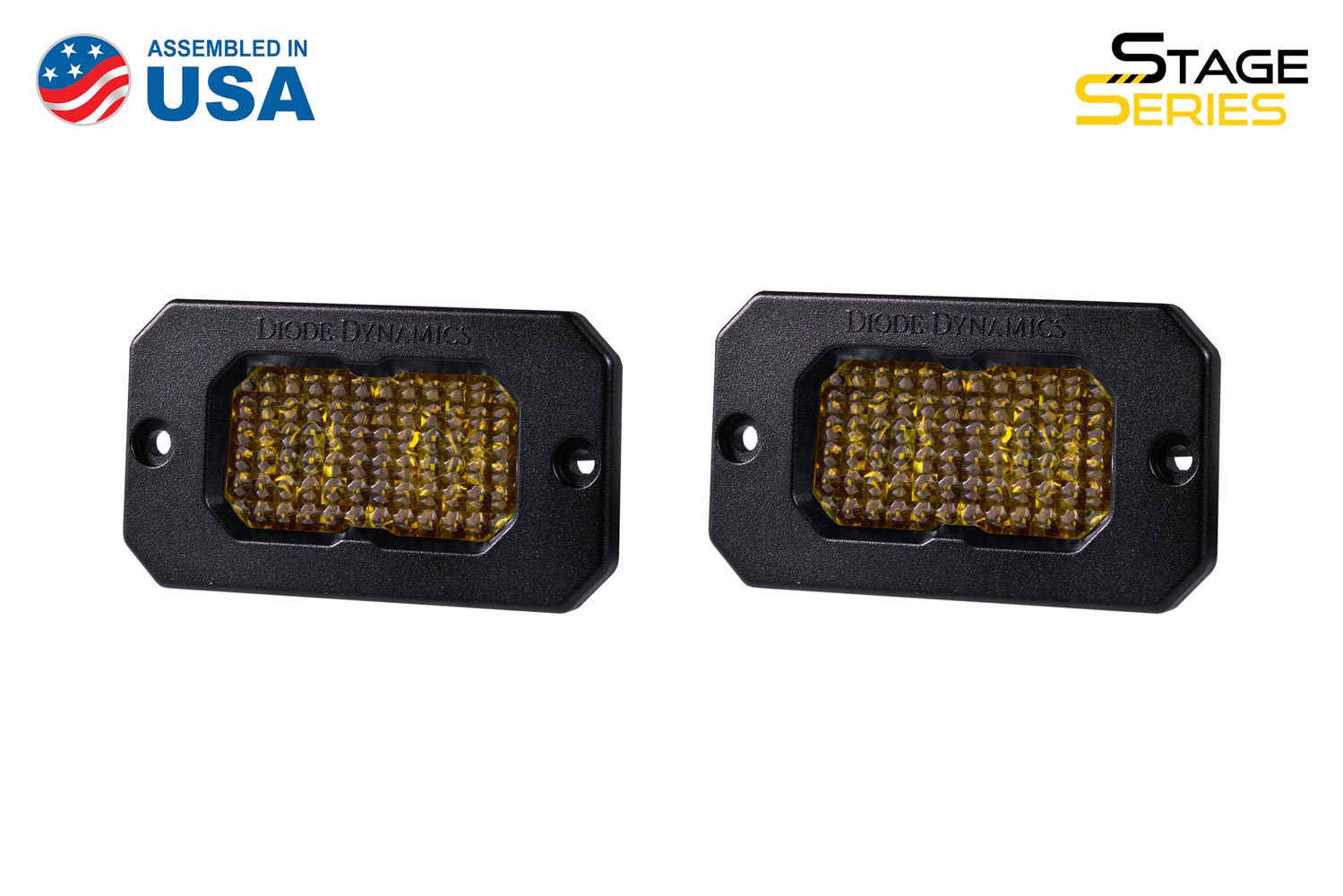 Diode Dynamics Stage Series 2 Inch LED Pod, Sport Yellow Flood Flush ABL Pair - Click Image to Close