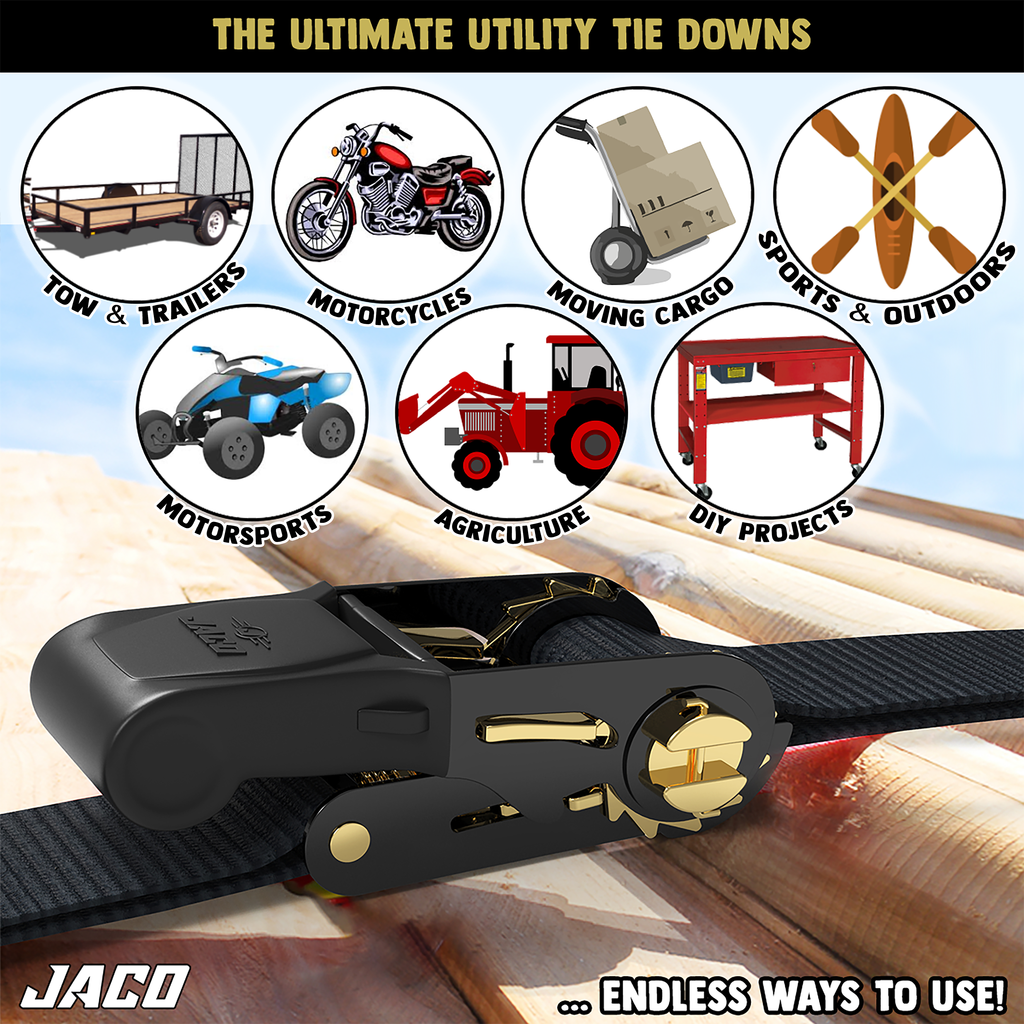 JACO Tie Down Ratchet Straps (Medium Duty) 1 in x 15 ft - Ships Free! - Click Image to Close